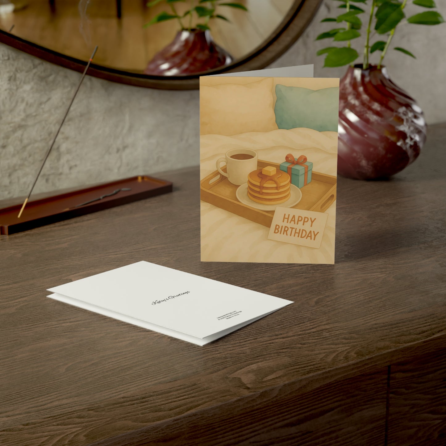 Cozy Breakfast in Bed Birthday Greeting Card – Premium 270gsm Paper, Includes Envelope