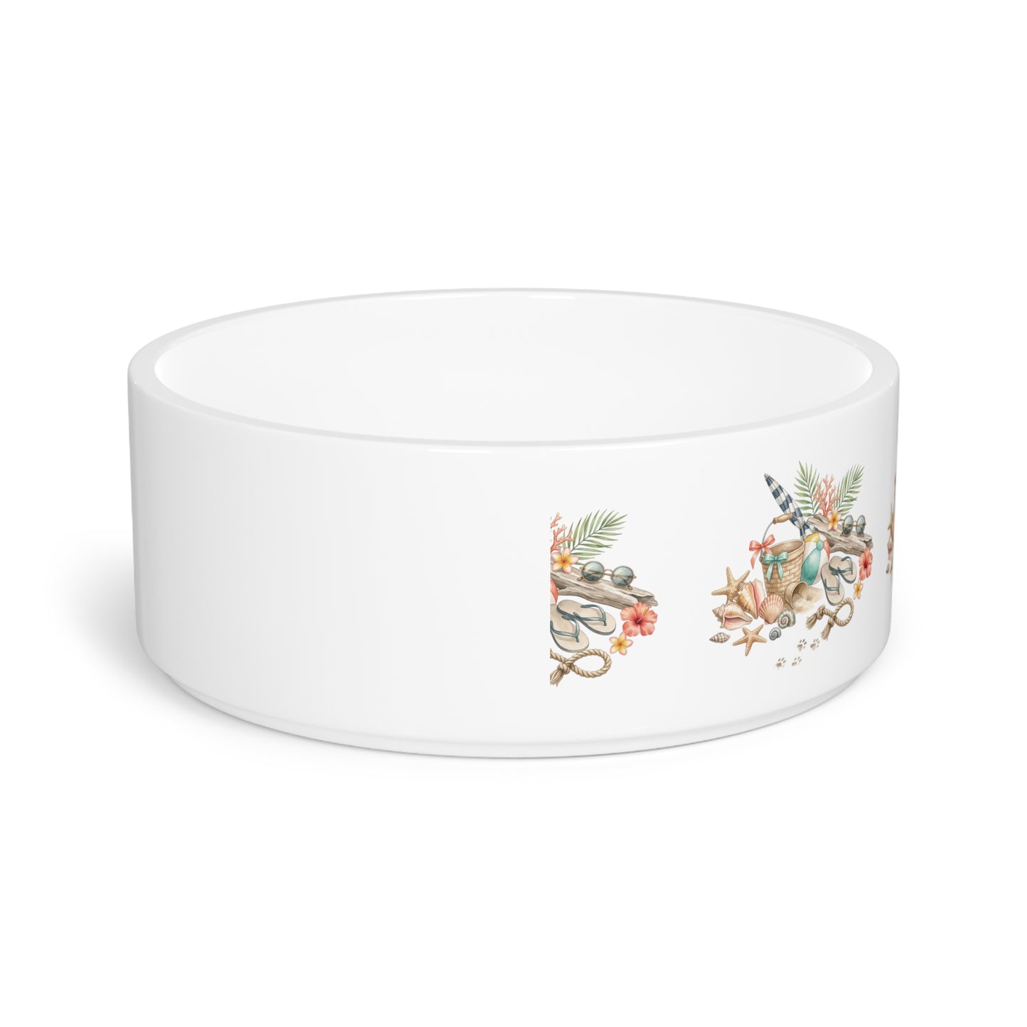 Coastal Seashell Pet Bowl — Beachy Nautical Dog Feeding Dish