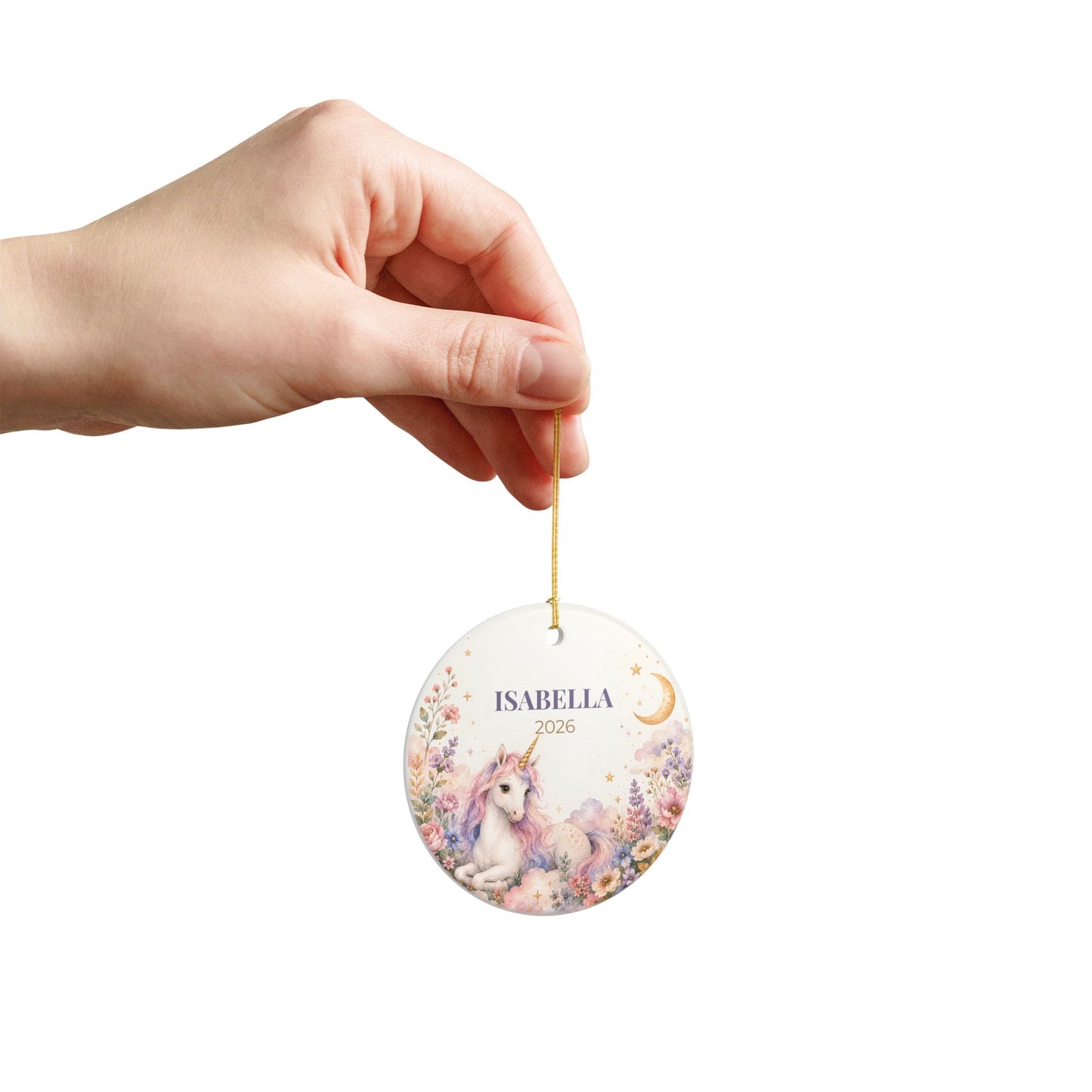 Personalized Unicorn Ceramic Ornament — Custom Name & Year (e.g., ISABELLA 2026)