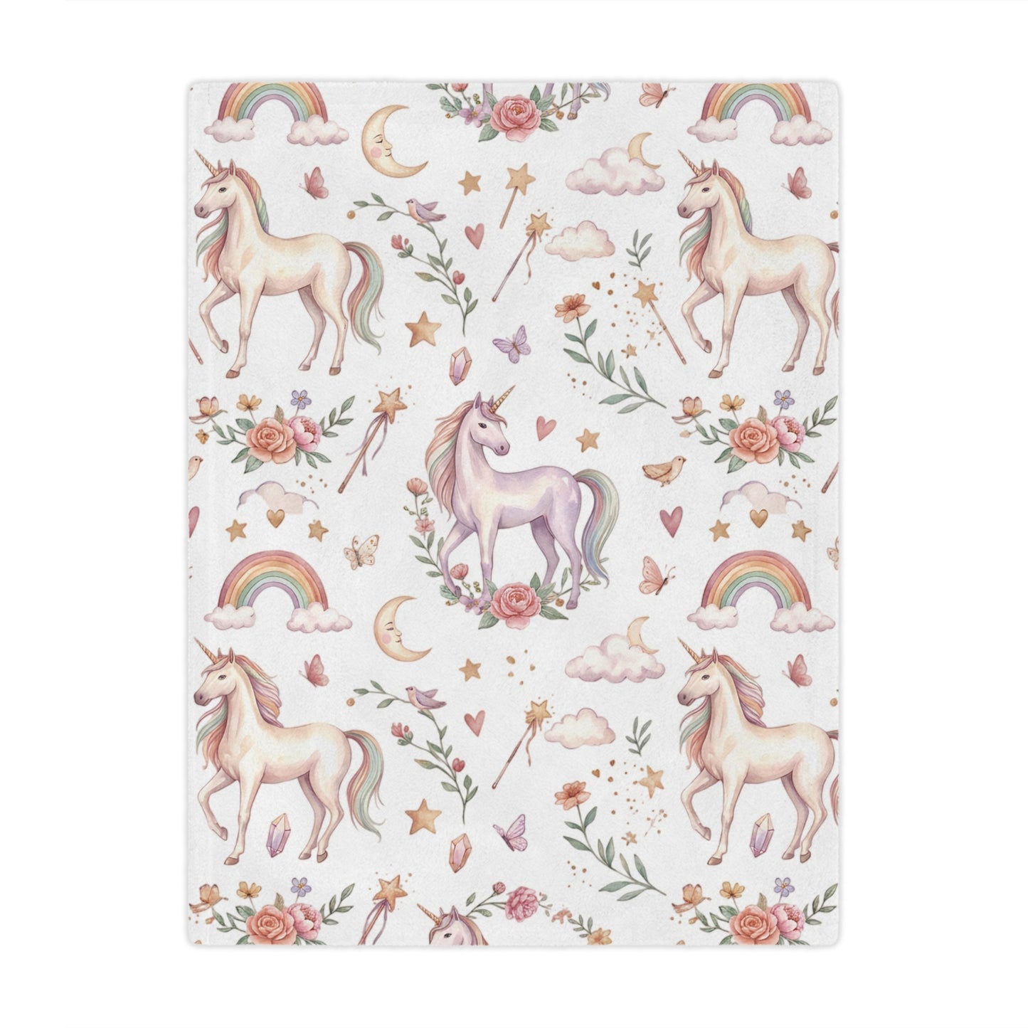 Unicorn Rainbow Minky Blanket – Soft Pastel Fantasy Throw for Kids & Nursery