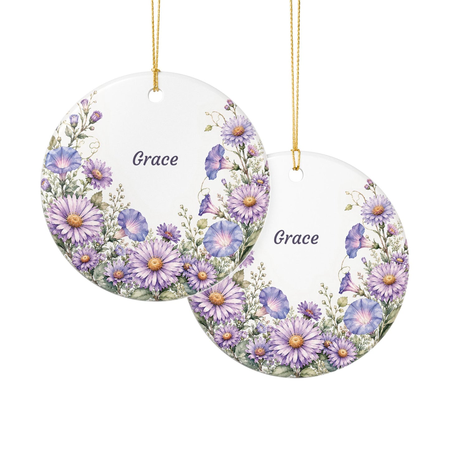 Ceramic Ornament — Personalized ‘Grace’ Purple Wildflower Decoration