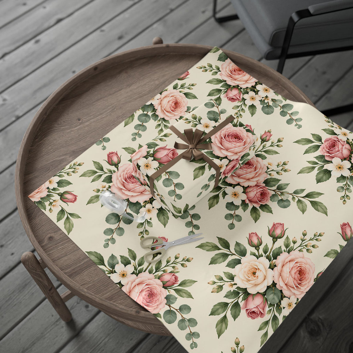 Floral Rose Wrapping Paper Roll — Vintage Pink Garden Gift Wrap