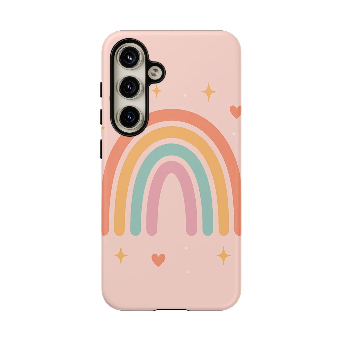 Pastel Rainbow Heart Phone Case – Cute Boho Aesthetic in Soft Pink