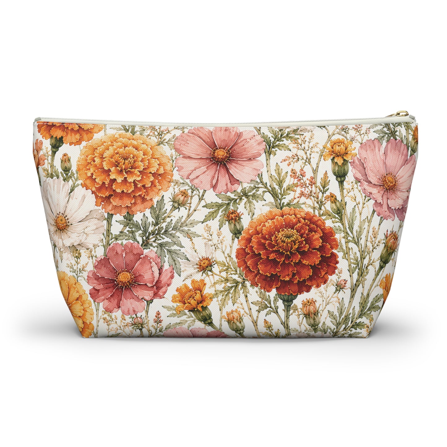 Floral Marigold Accessory Pouch — T‑Bottom Cosmetic Bag