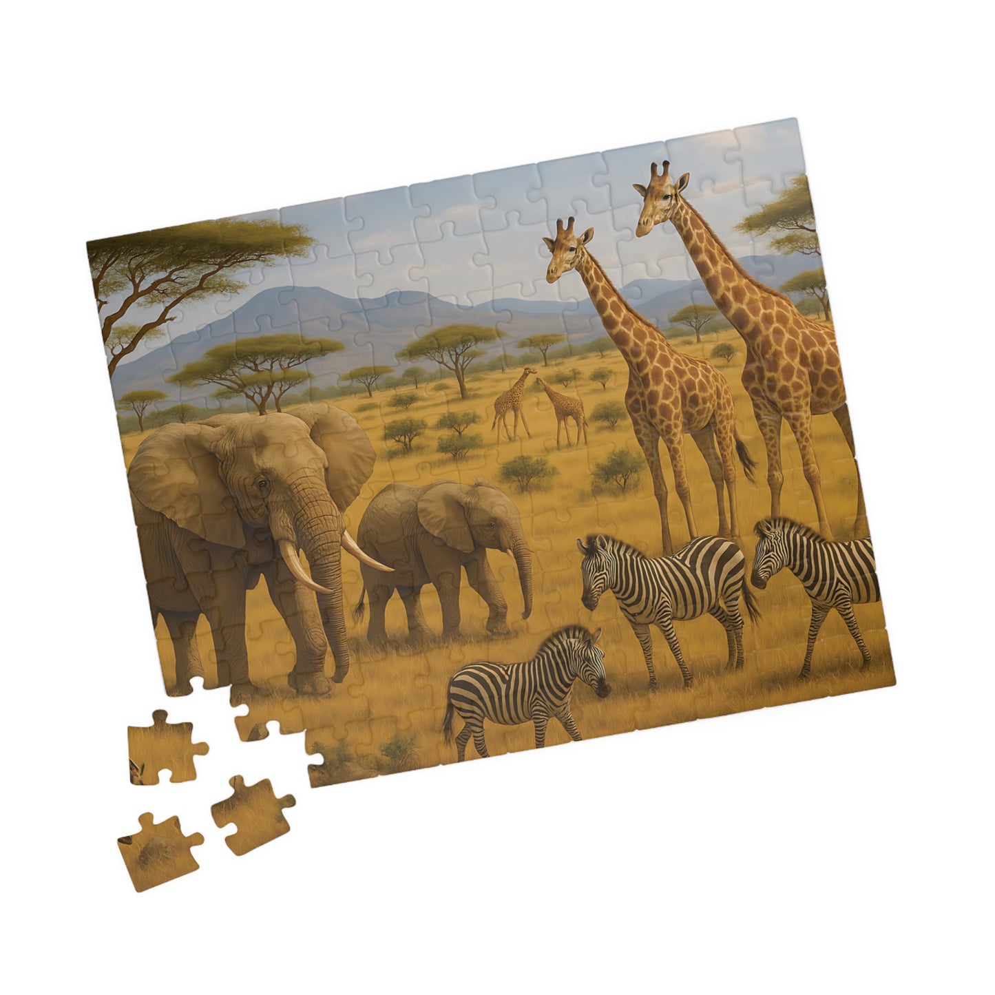 African Safari Wildlife Jigsaw Puzzle – Elephants, Giraffes & Zebras
