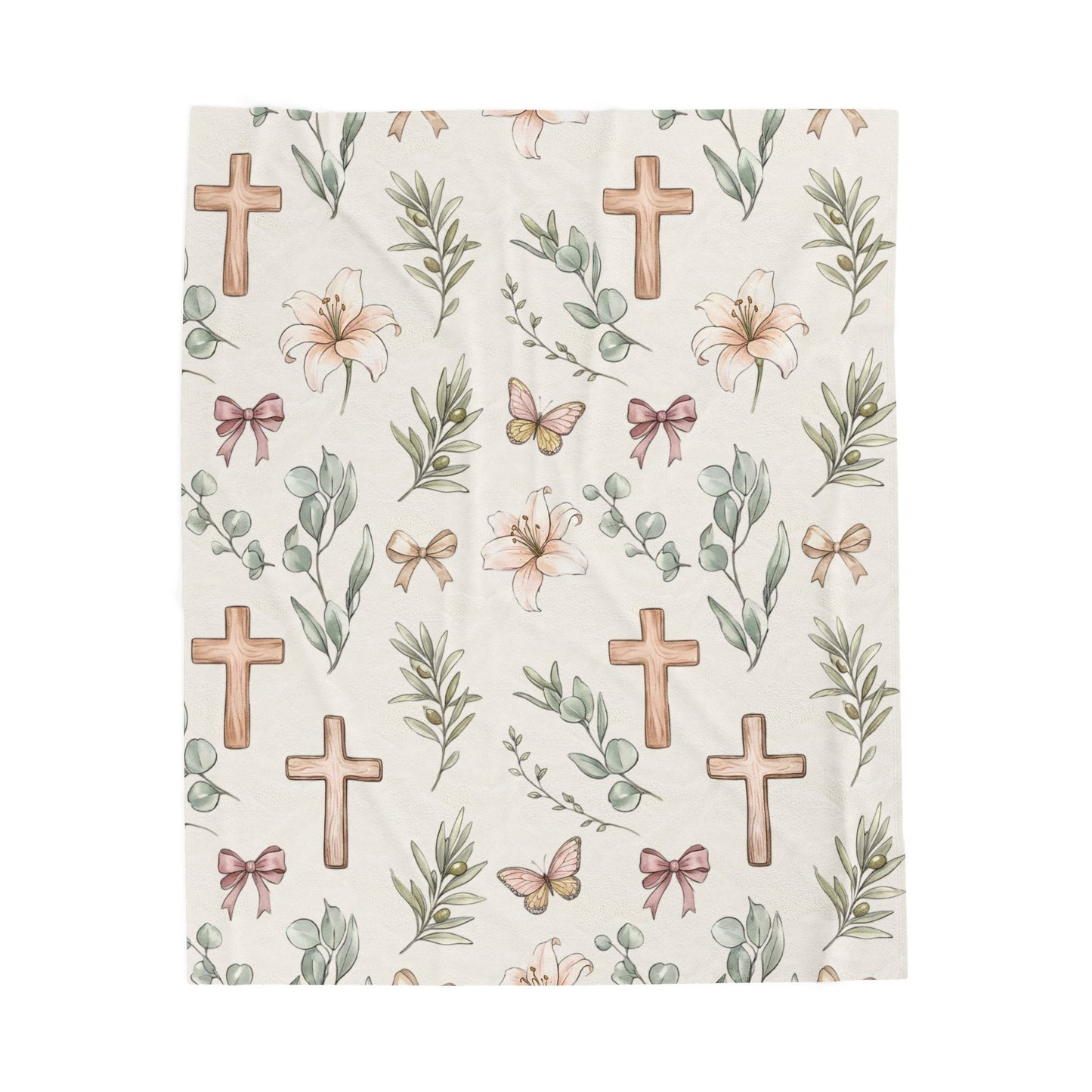 Floral Cross Baby Plush Blanket — Christian Nursery Velveteen Throw