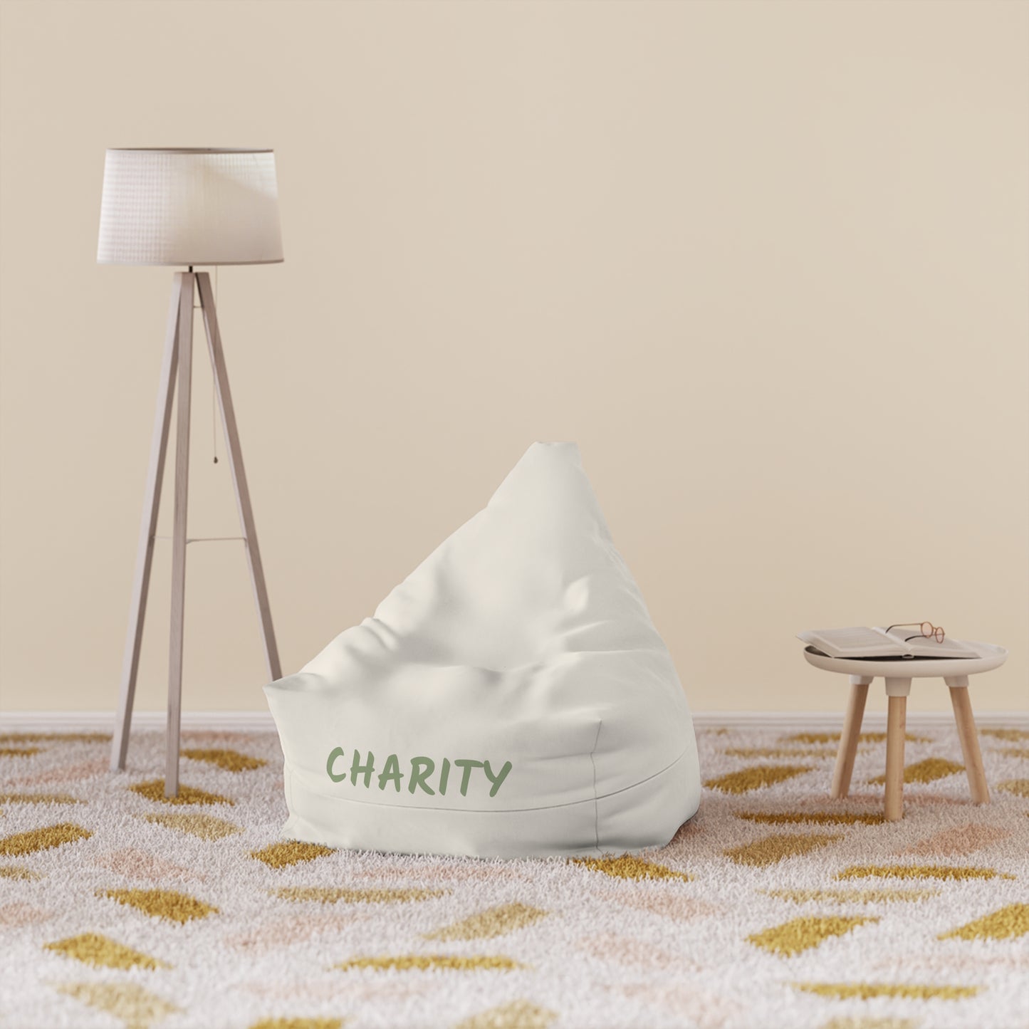 Personalized Charity Beige Bean Bag Cover – Cozy Floor Chair Slipcover