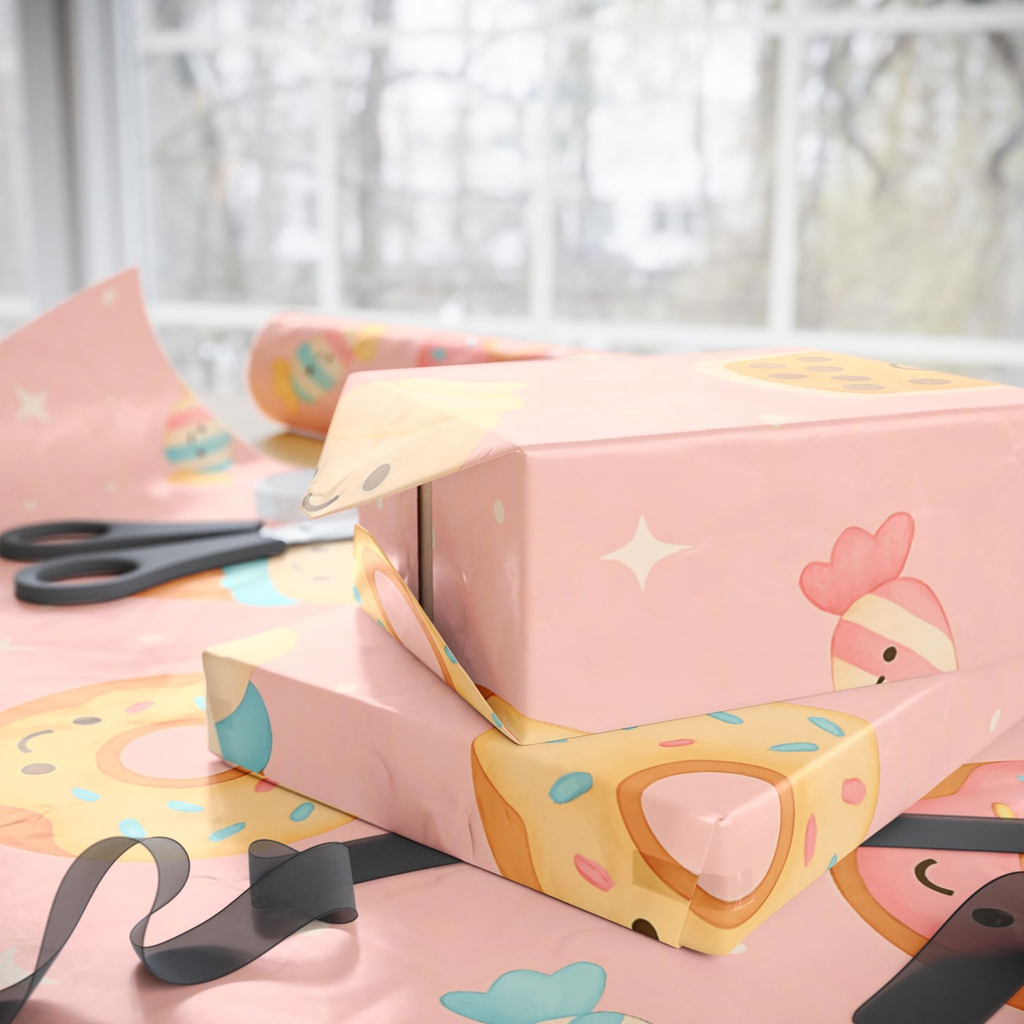 Sweet Treats Kawaii Wrapping Paper – Donuts, Boba, Cupcakes & Candy on Pink
