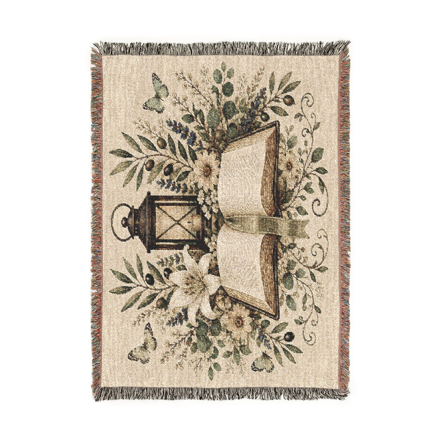 Woven Blanket — Vintage Bible & Lantern Tapestry Throw