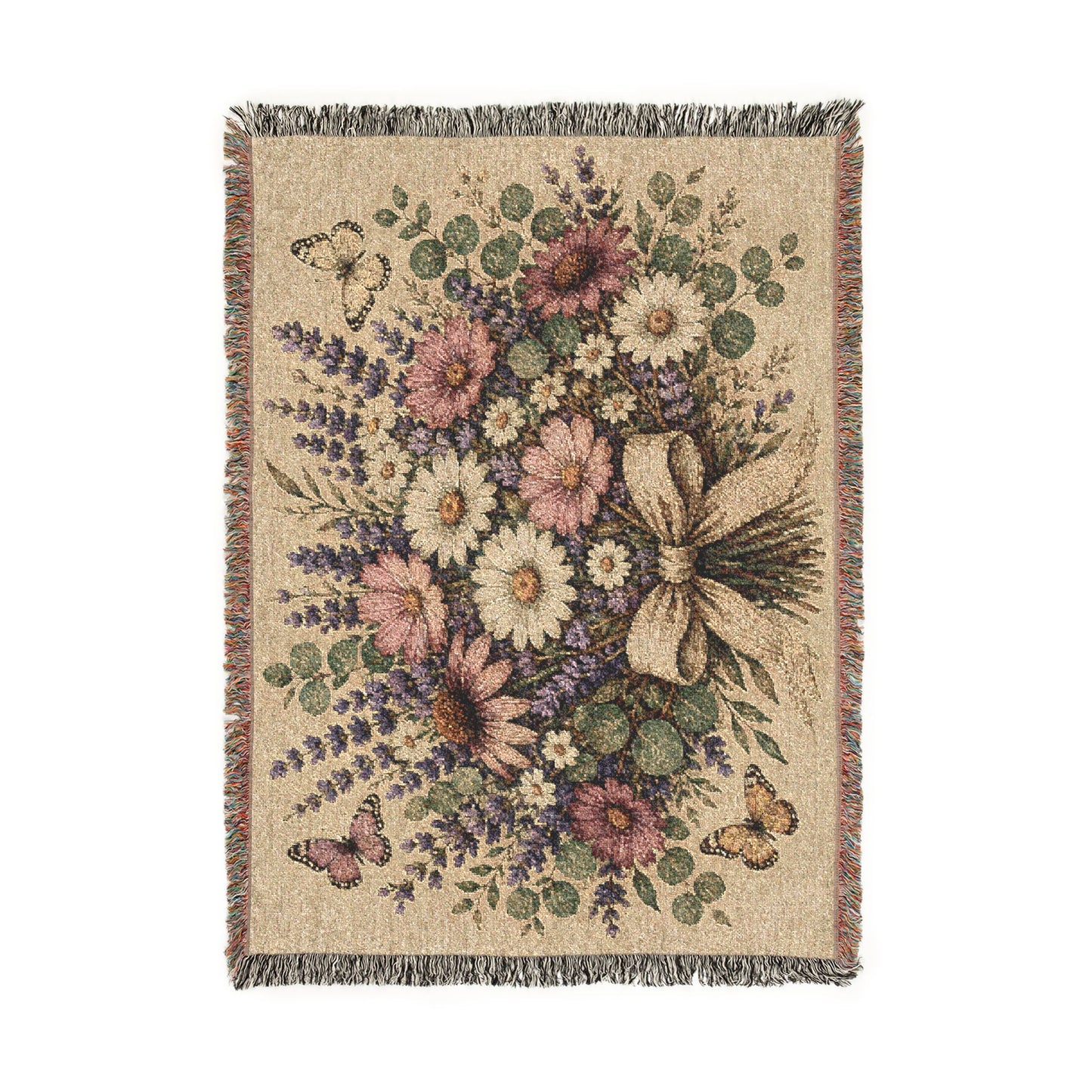 Floral Bouquet Woven Blanket — Vintage Tapestry Throw
