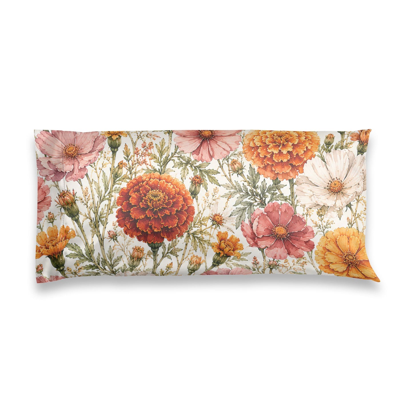 Floral Satin Pillowcase — Vintage Marigold & Daisy Garden Sleep Pillow