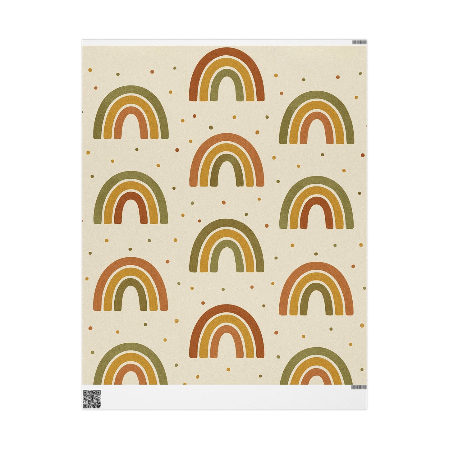 Boho Rainbow Wrapping Paper – Earth Tone Arches & Dots on Neutral Background