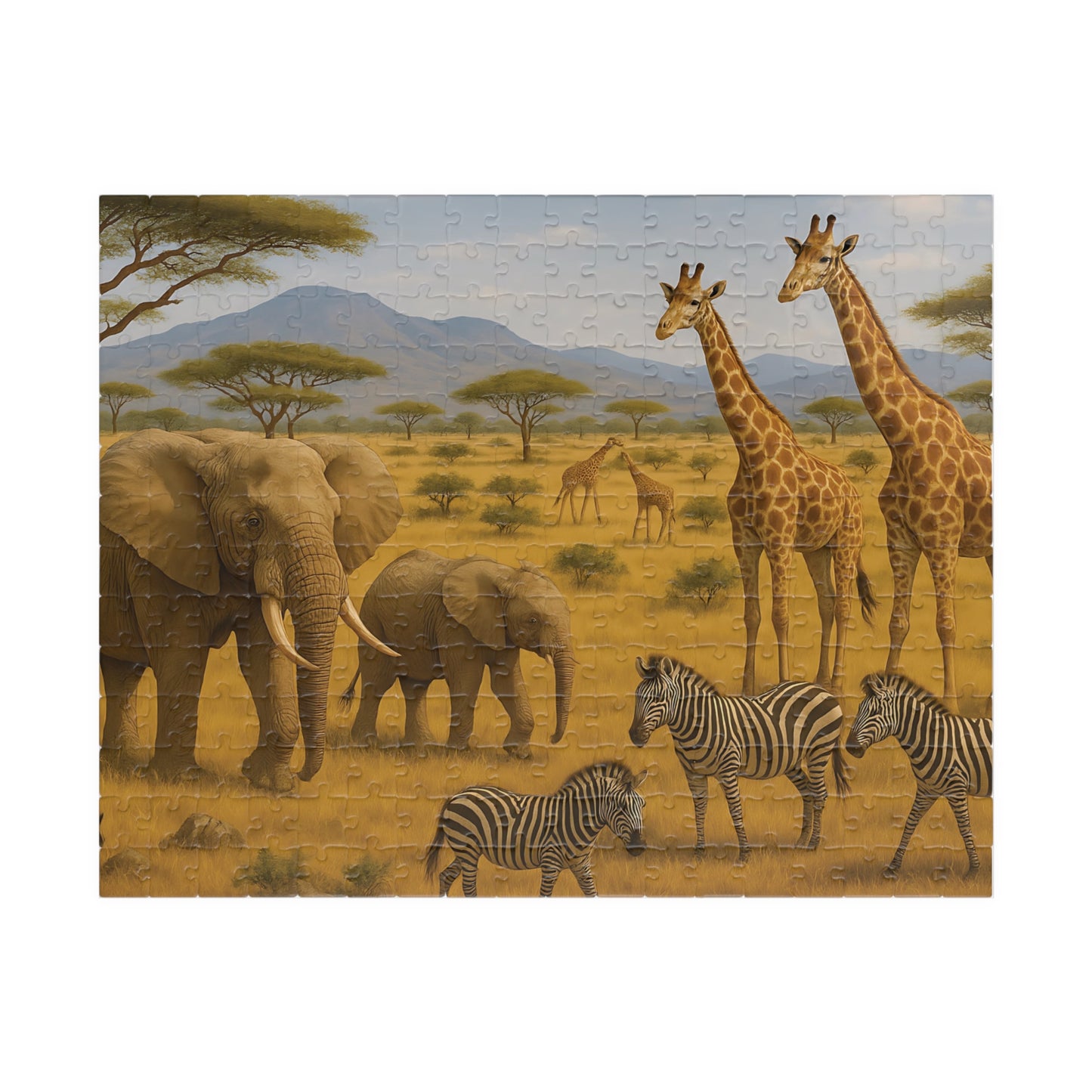 African Safari Wildlife Jigsaw Puzzle – Elephants, Giraffes & Zebras