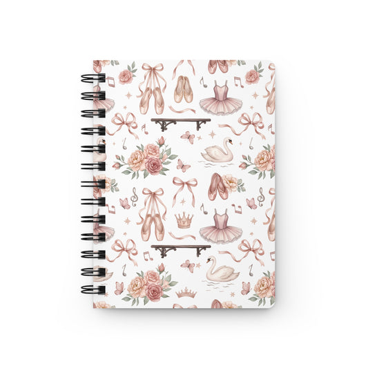 Ballet Dance Spiral Notebook — Cute Pink Tutu, Pointe Shoes & Swan Pattern Journal