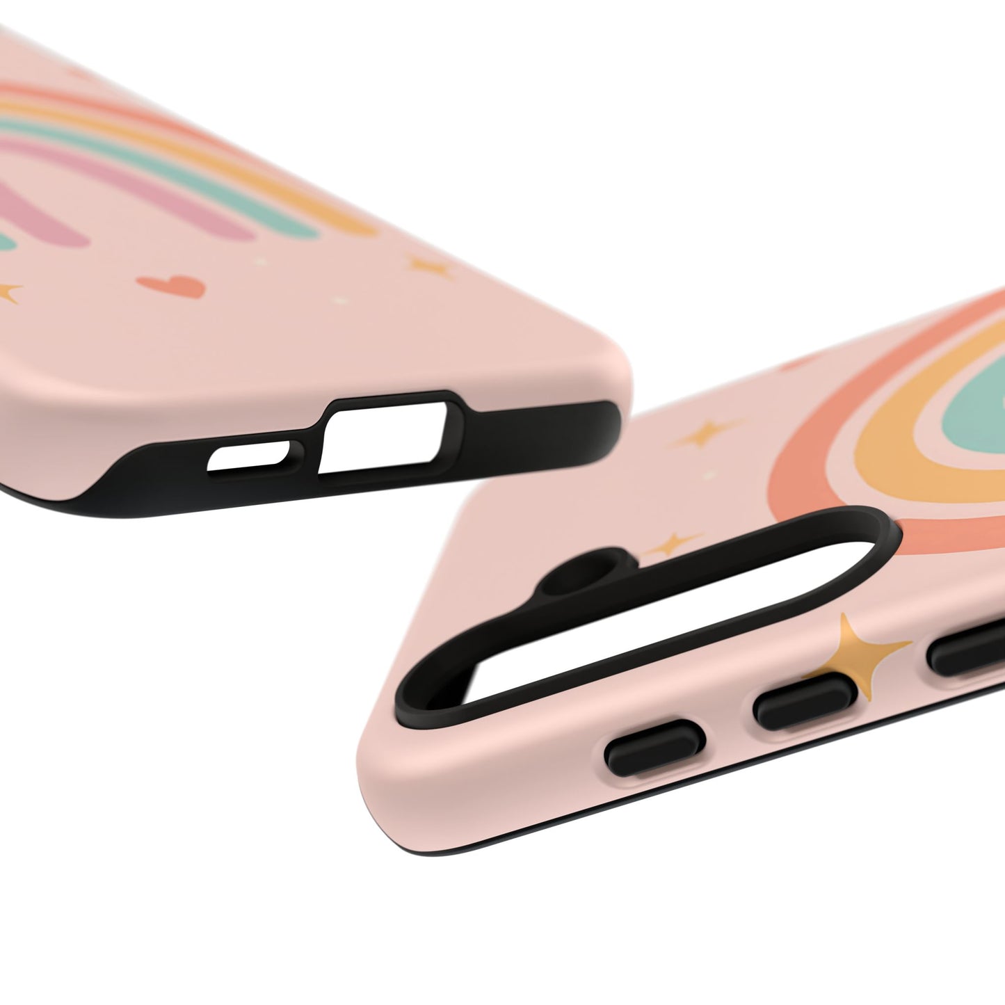 Pastel Rainbow Heart Phone Case – Cute Boho Aesthetic in Soft Pink
