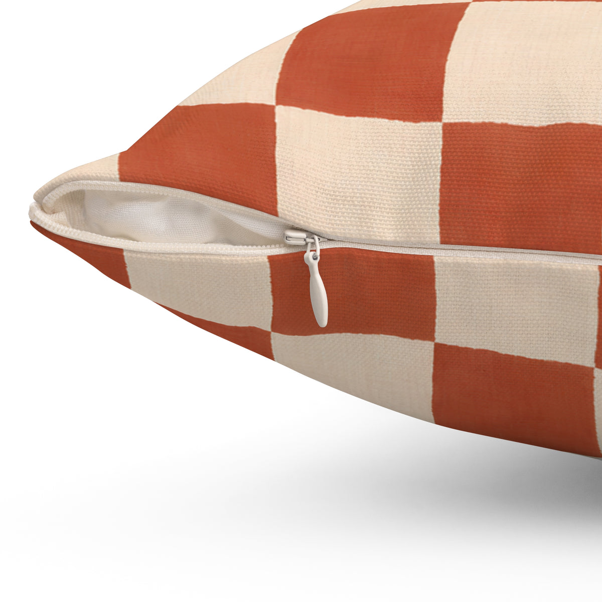 Rust and Cream Checkerboard Square Pillow