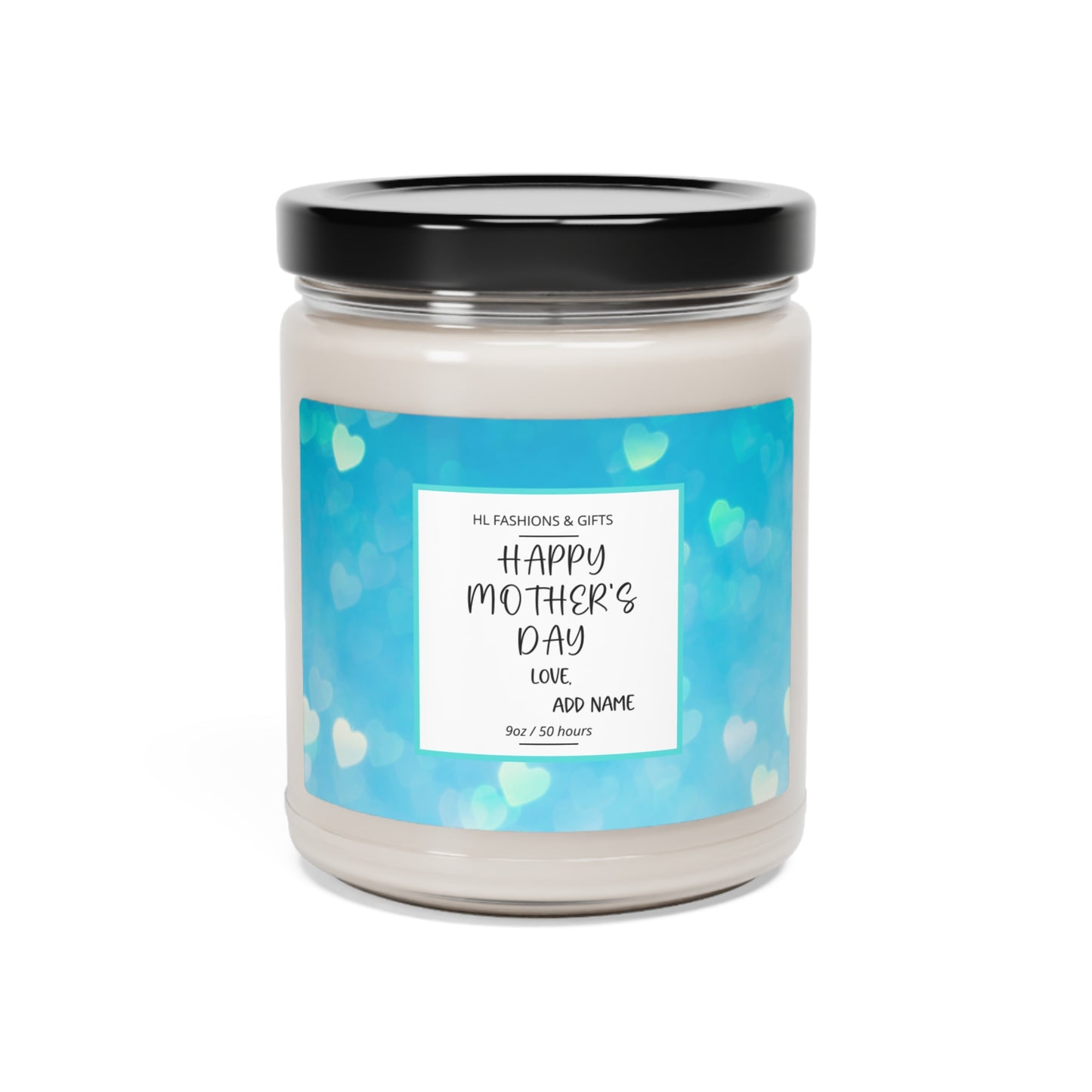 Custom Happy Mother's Day Soy Candle - Blue Hearts