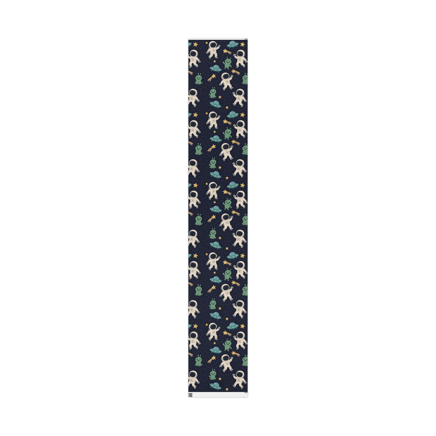 Space Explorers Wrapping Paper – Astronauts, Aliens & UFOs on Navy Starry Sky