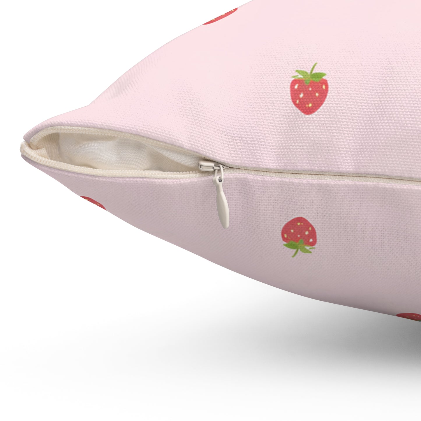 Strawberry Pattern Square Pillow — Pink Cute Fruit Accent Pillow