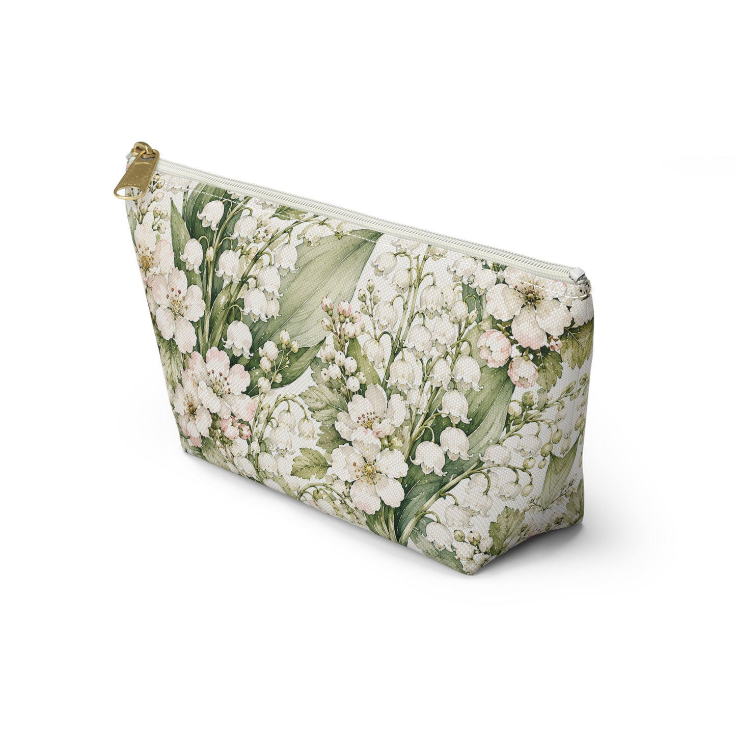 Floral Lily of the Valley Accessory Pouch — Zip T‑Bottom Makeup Bag