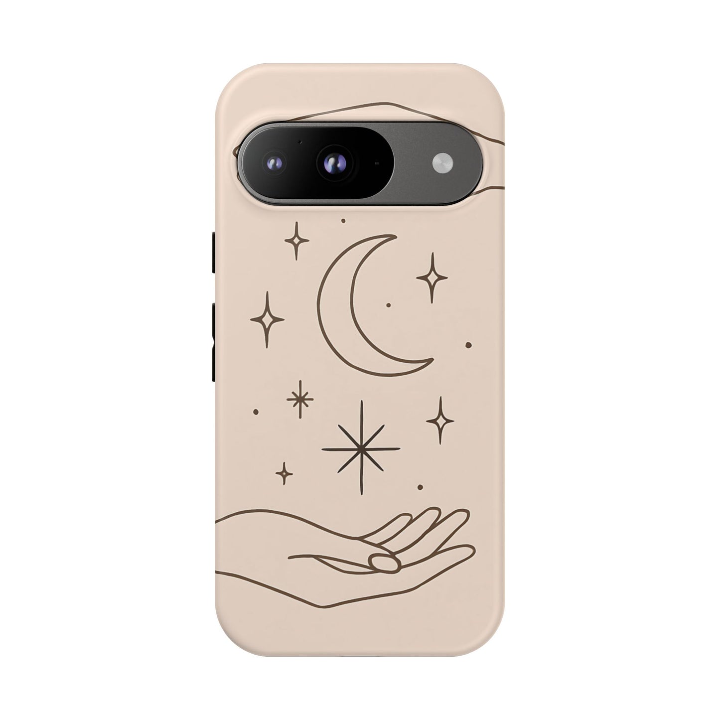 Mystic Minimalist Hands & Moon Phone Case – Celestial Line Art Design