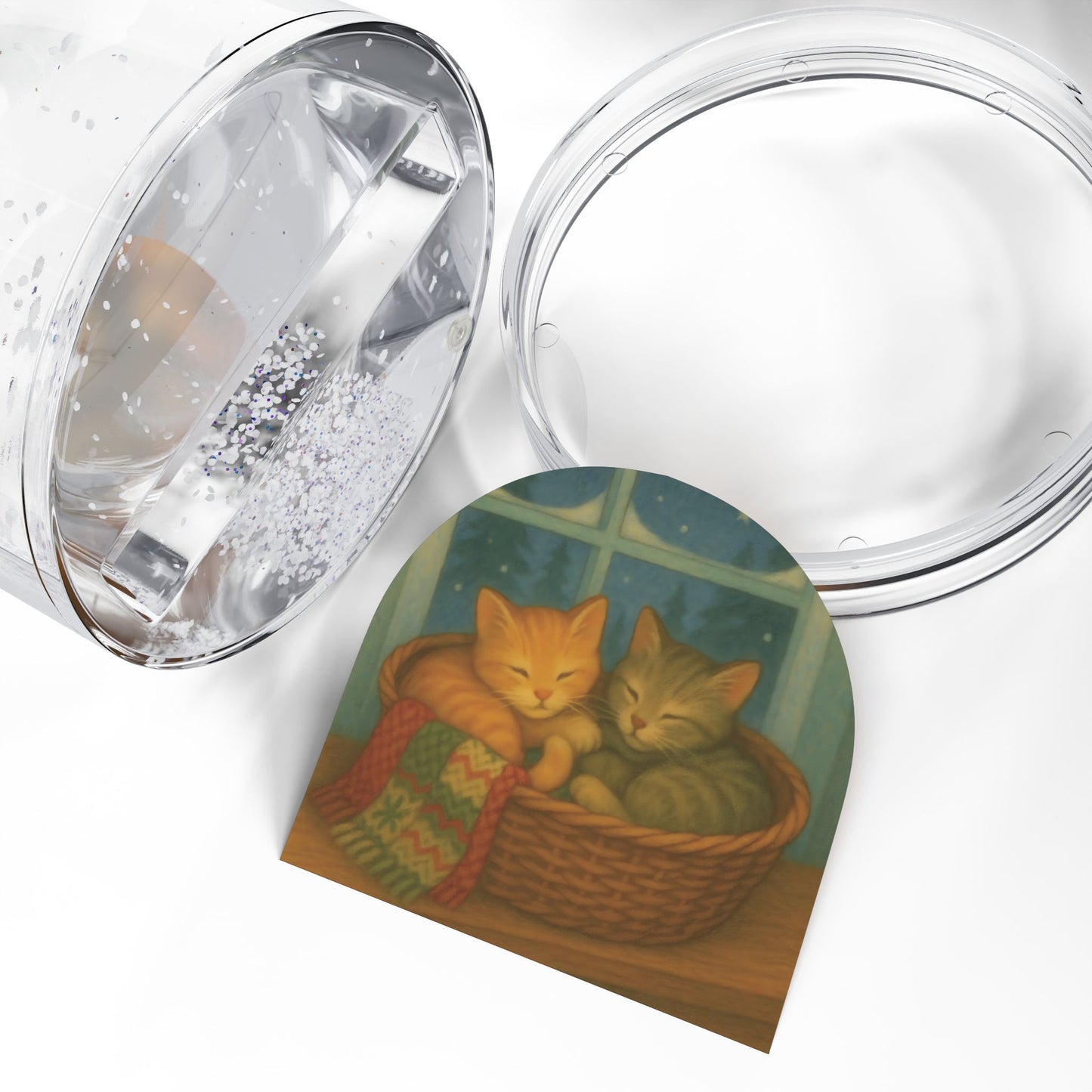 Cozy Kittens in Basket Snow Globe – Winter Cat Lovers Holiday Decor