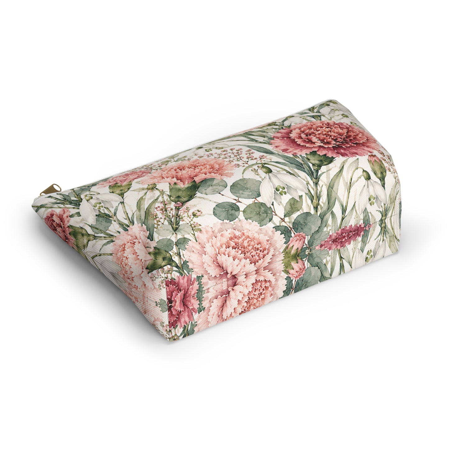 Floral Carnation Accessory Pouch – Watercolor Pink Garden Makeup Bag