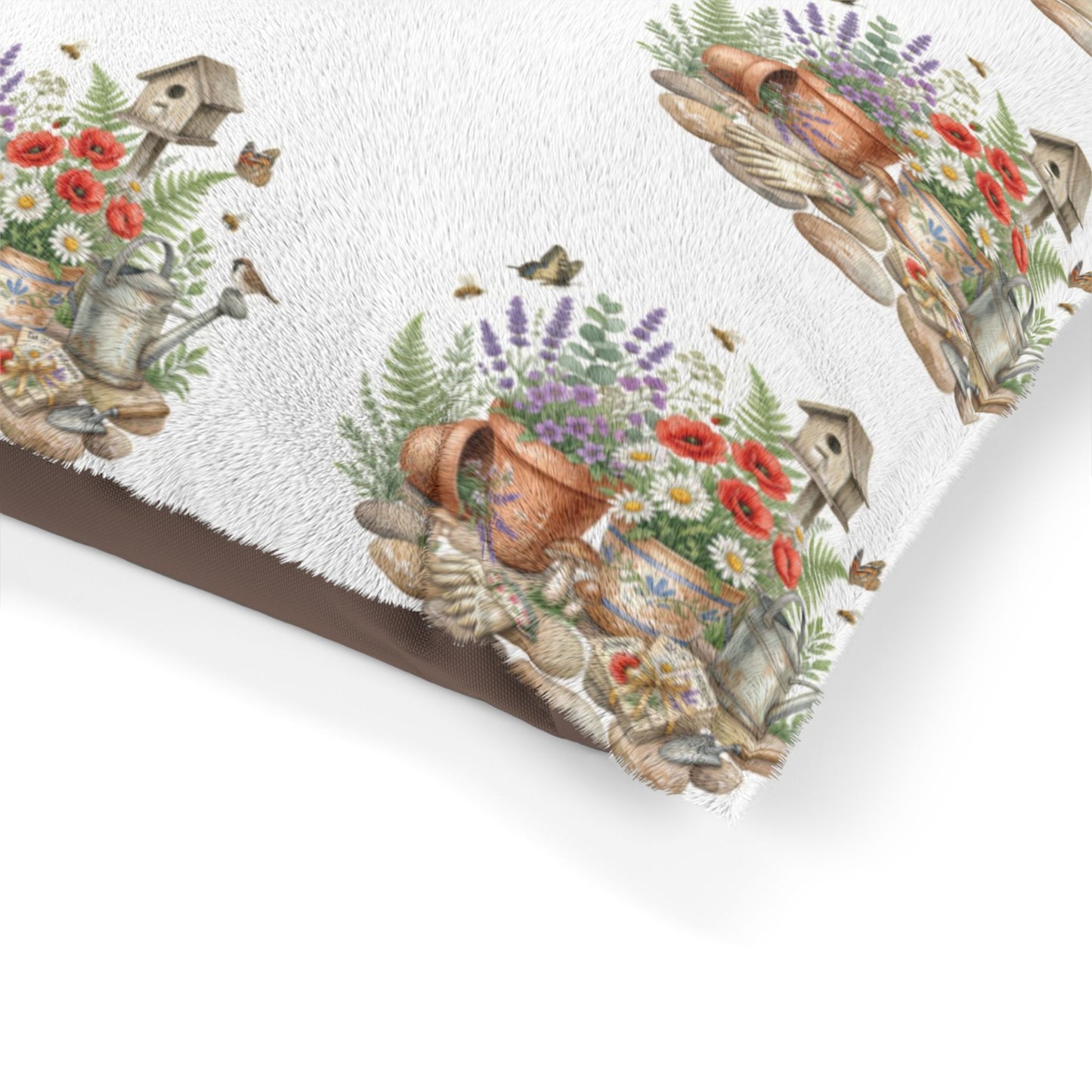 Floral Garden Pet Bed – Watercolor Birdhouse & Flowers