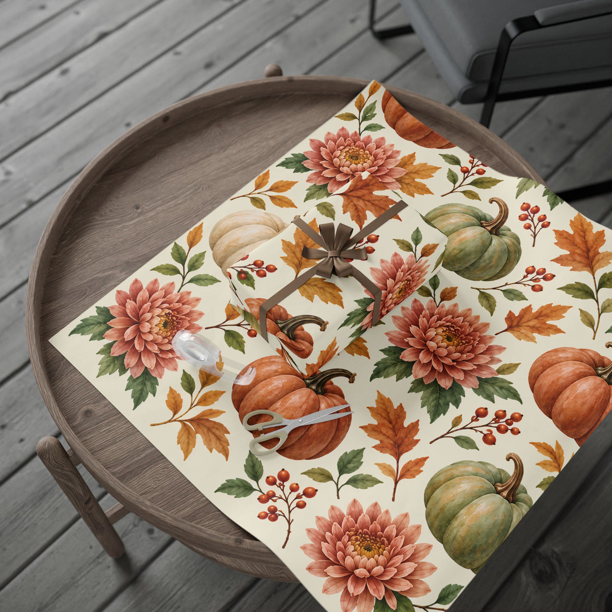 Autumn Pumpkin Wrapping Paper Roll — Fall Harvest Gift Wrap