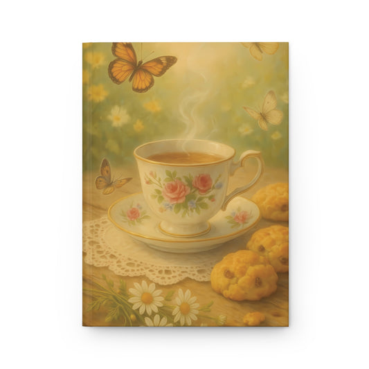 Tea & Tranquility Journal – Vintage Teacup and Butterfly Garden Hardcover Notebook