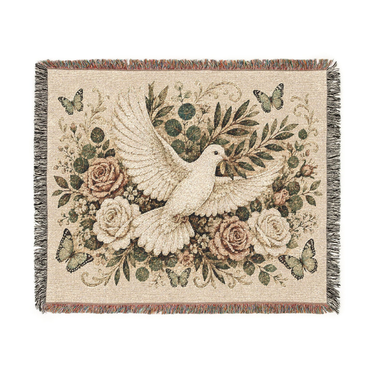 Dove Floral Woven Blanket — Decorative Throw for Living Room, Spiritual Comfort & Memorial Gift