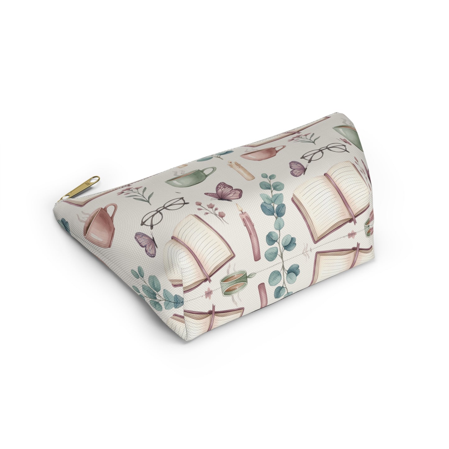 Cozy Reading Accessory Pouch — Book, Tea & Candle Pattern
