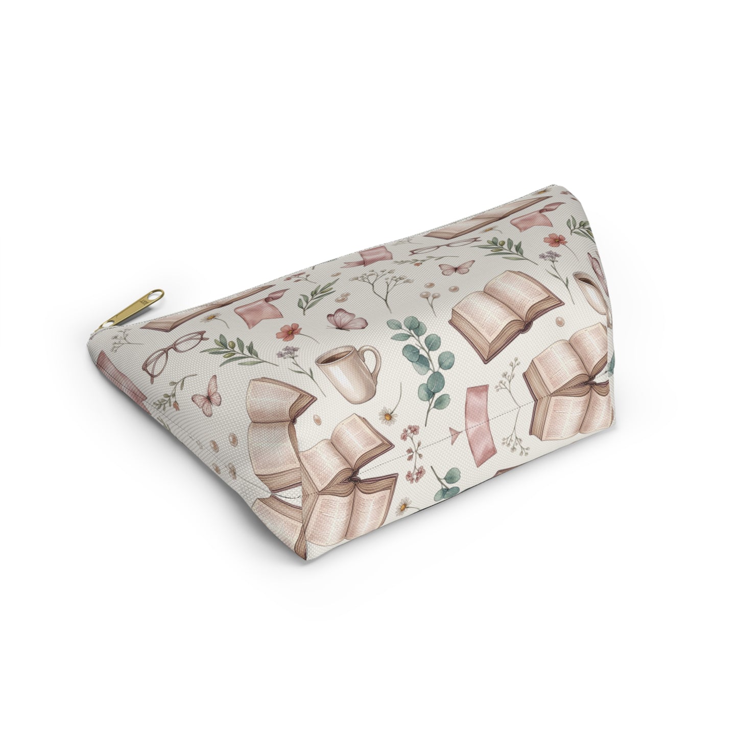 Booklover Cosmetic Pouch — Floral Reading Pattern Accessory Bag