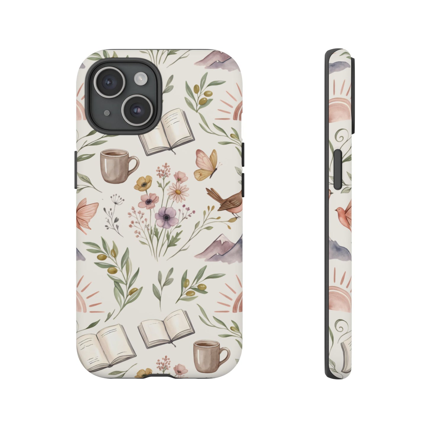 Floral Reading Phone Case — Cozy Books & Coffee Pattern Tough Case