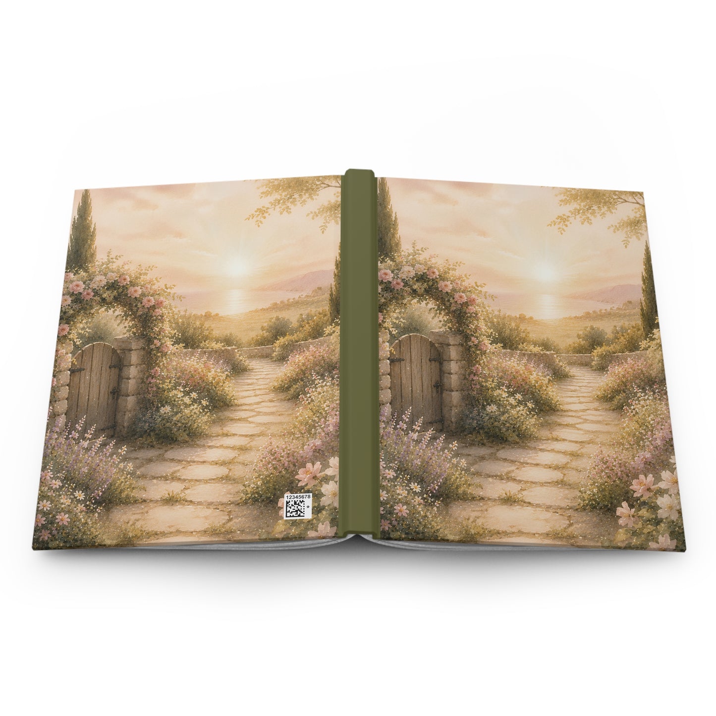 Sunset Garden Path Hardcover Journal — Floral Cottage Nature Notebook