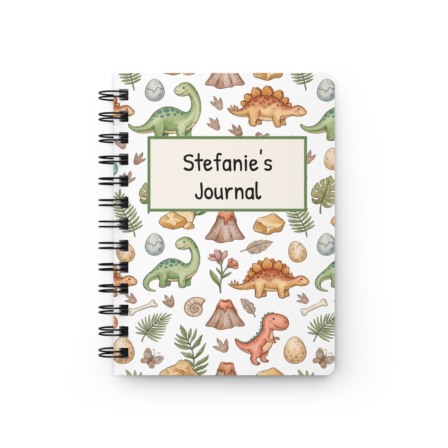 Personalized Dinosaur Spiral Journal – Cute Dino Kids Notebook