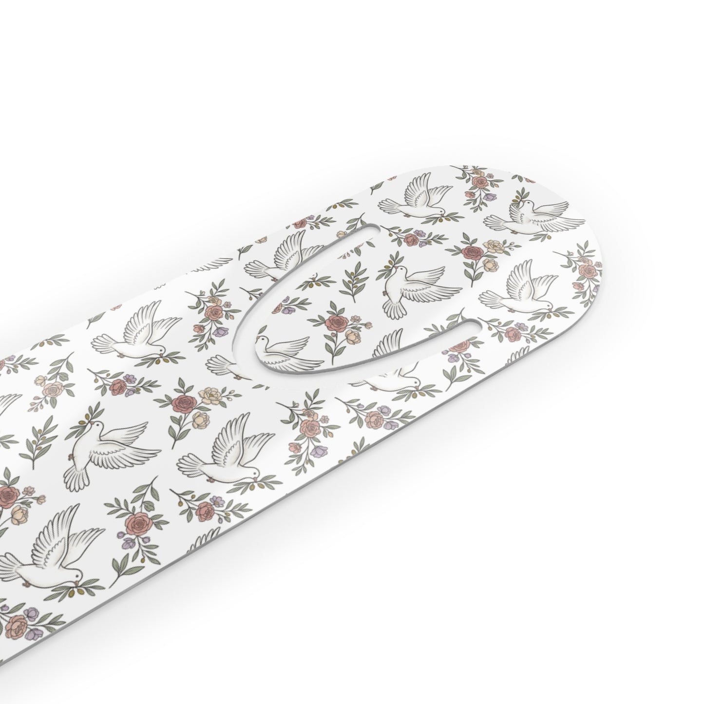 Dove & Holly Pattern Bookmark — Metal Slim Christmas Bookmark