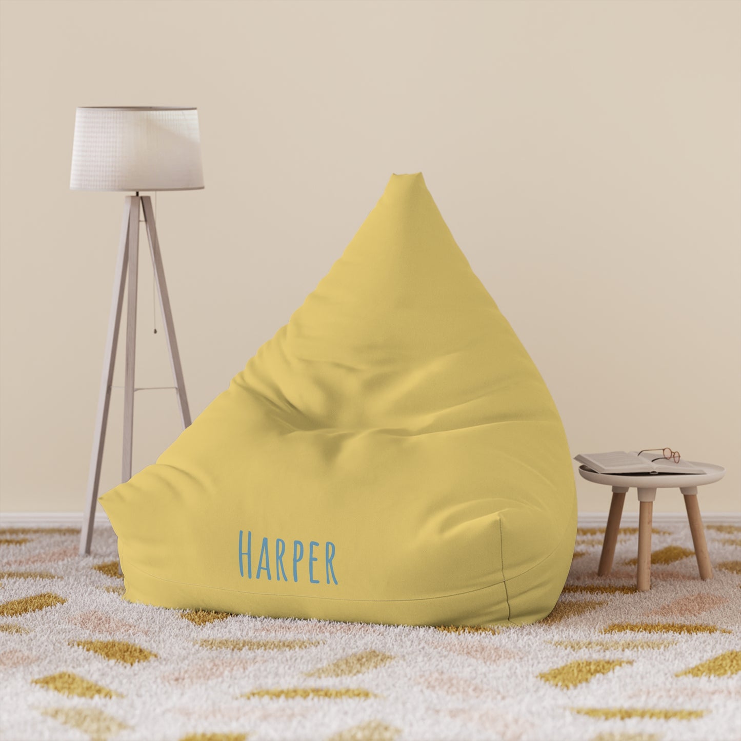 Personalized Yellow Bean Bag Cover – Custom Name Harper Kids Lounger