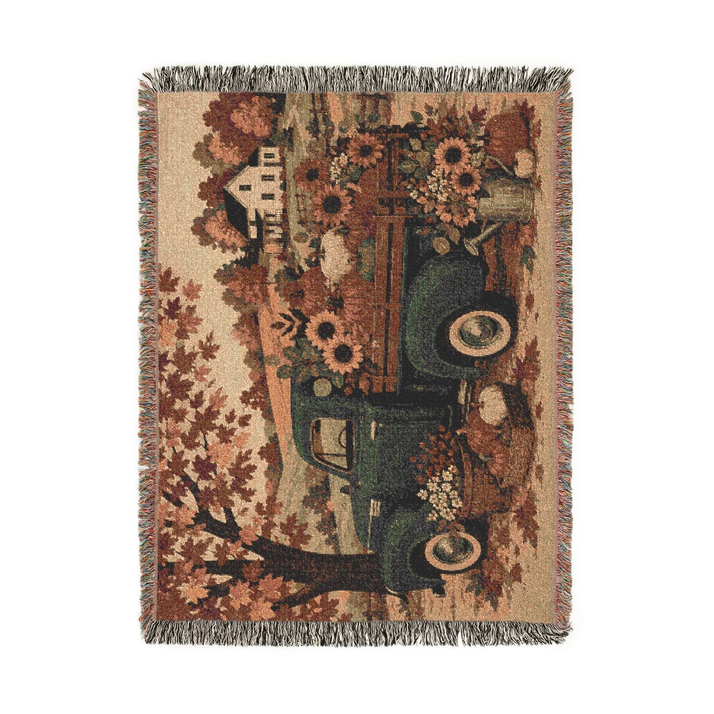 Vintage Farm Truck Woven Blanket – Autumn Sunflower Throw