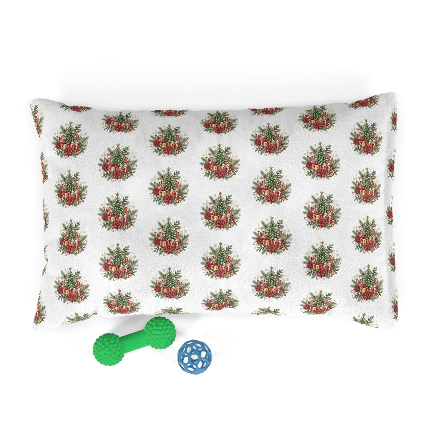 Holiday Floral Pet Bed — Christmas Tree & Poinsettia Print