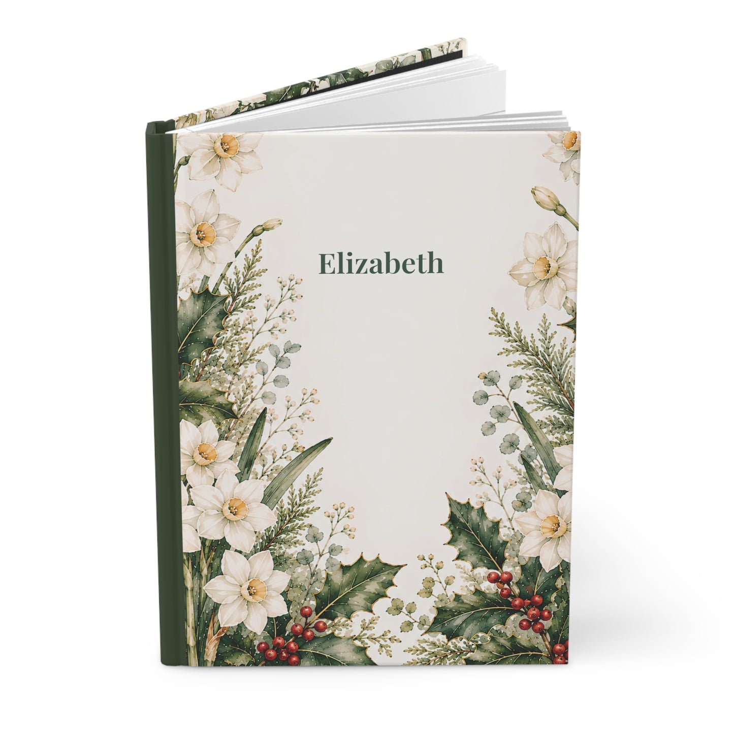 Hardcover Journal — Personalized Botanical Holiday Floral Notebook (Name: Elizabeth)