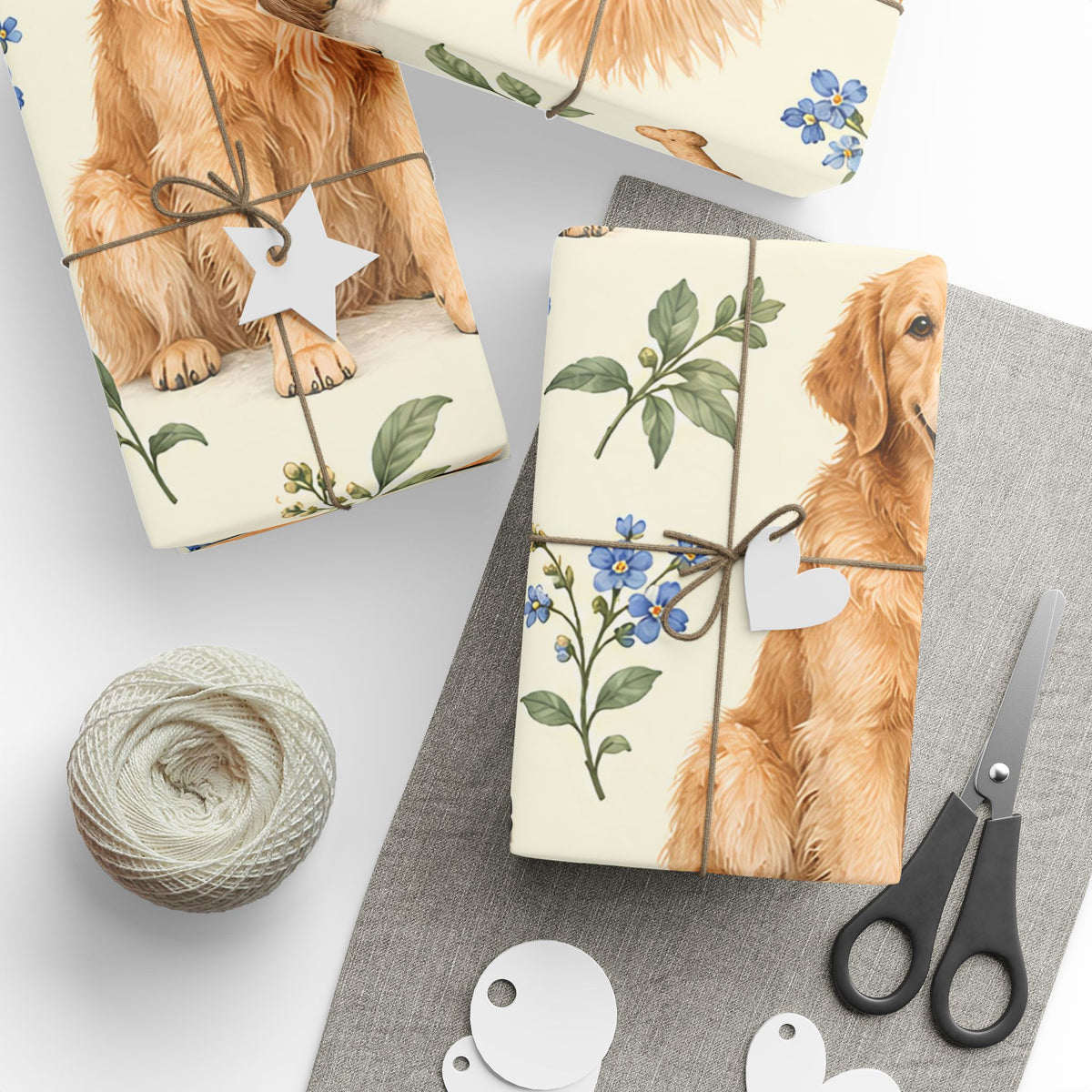 Dog Floral Wrapping Paper — Golden Retriever Gift Wrap (Floral Pattern)