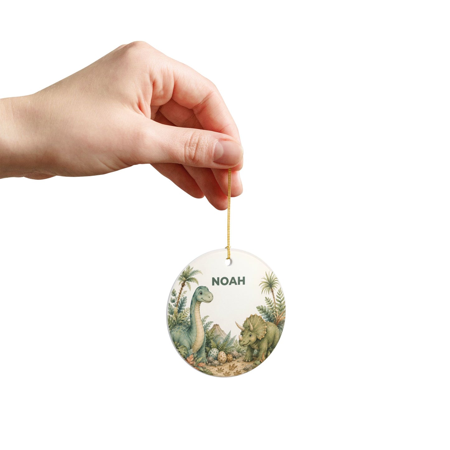 Personalized Ceramic Dinosaur Ornament — Custom Name Baby Nursery Decor