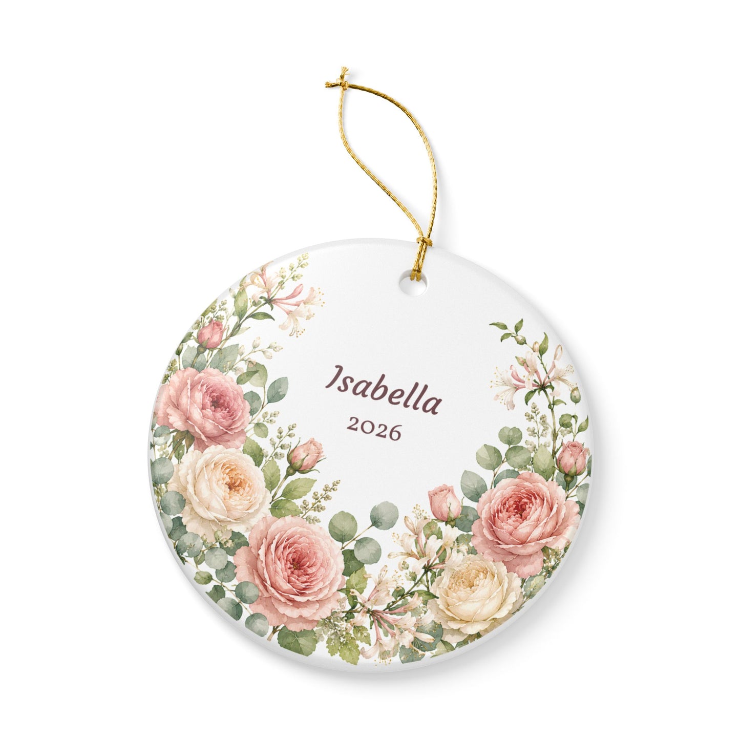 Personalized Floral Ceramic Ornament — Custom Name & Year (Isabella 2026)