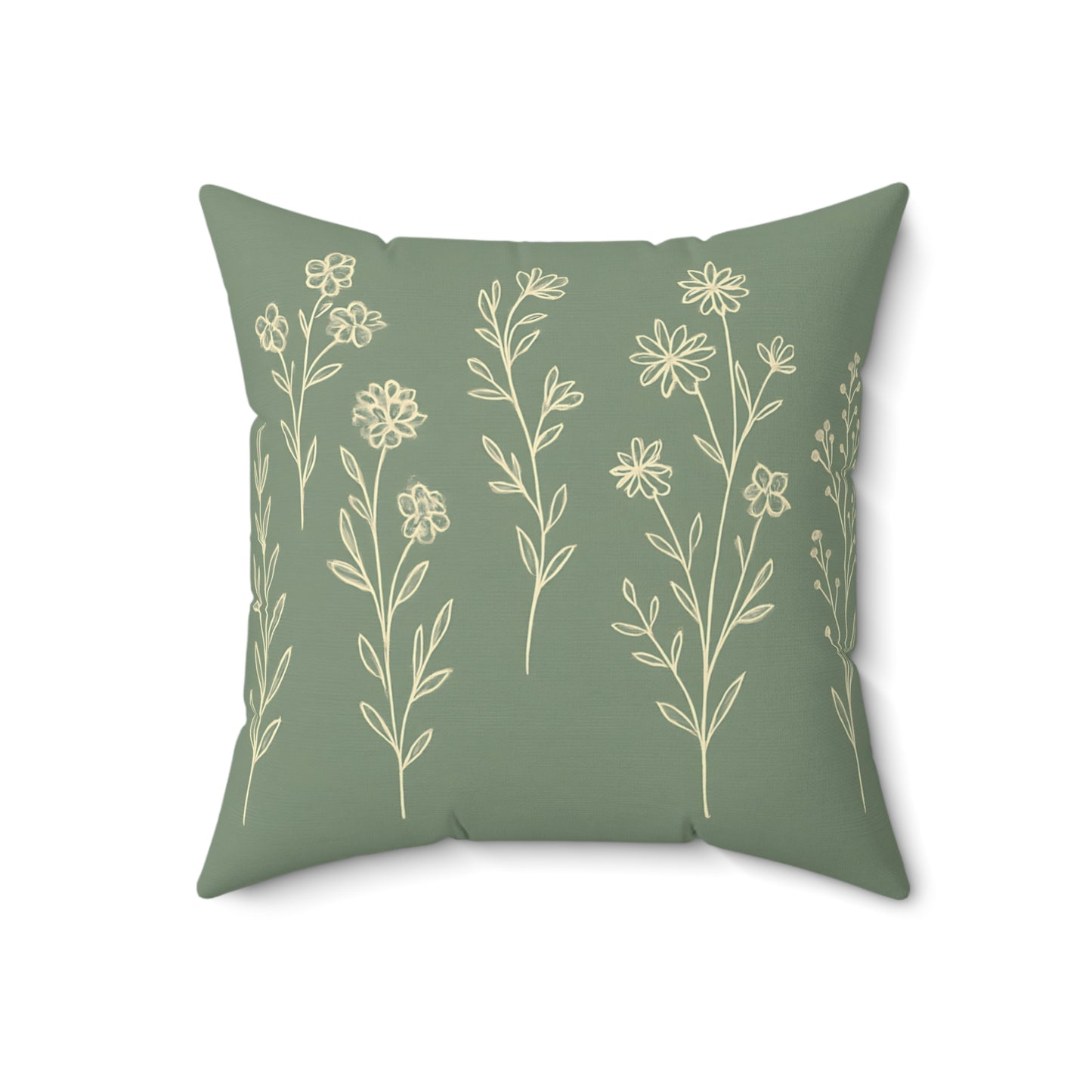 Sage Green Wildflower Throw Pillow – Minimalist Botanical Cushion with Double-Sided Print