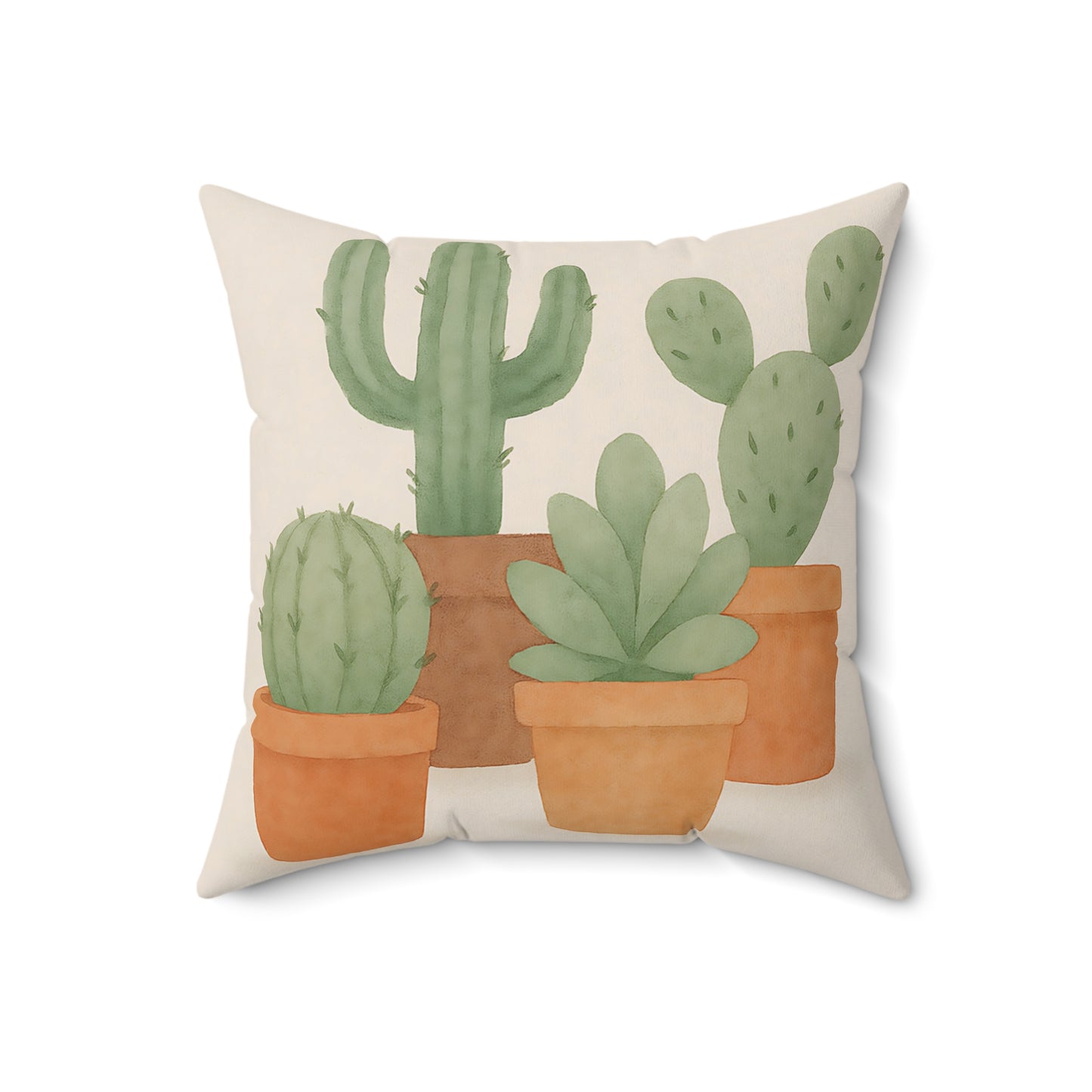 Desert Cactus Throw Pillow - Watercolor Succulent Plant Design