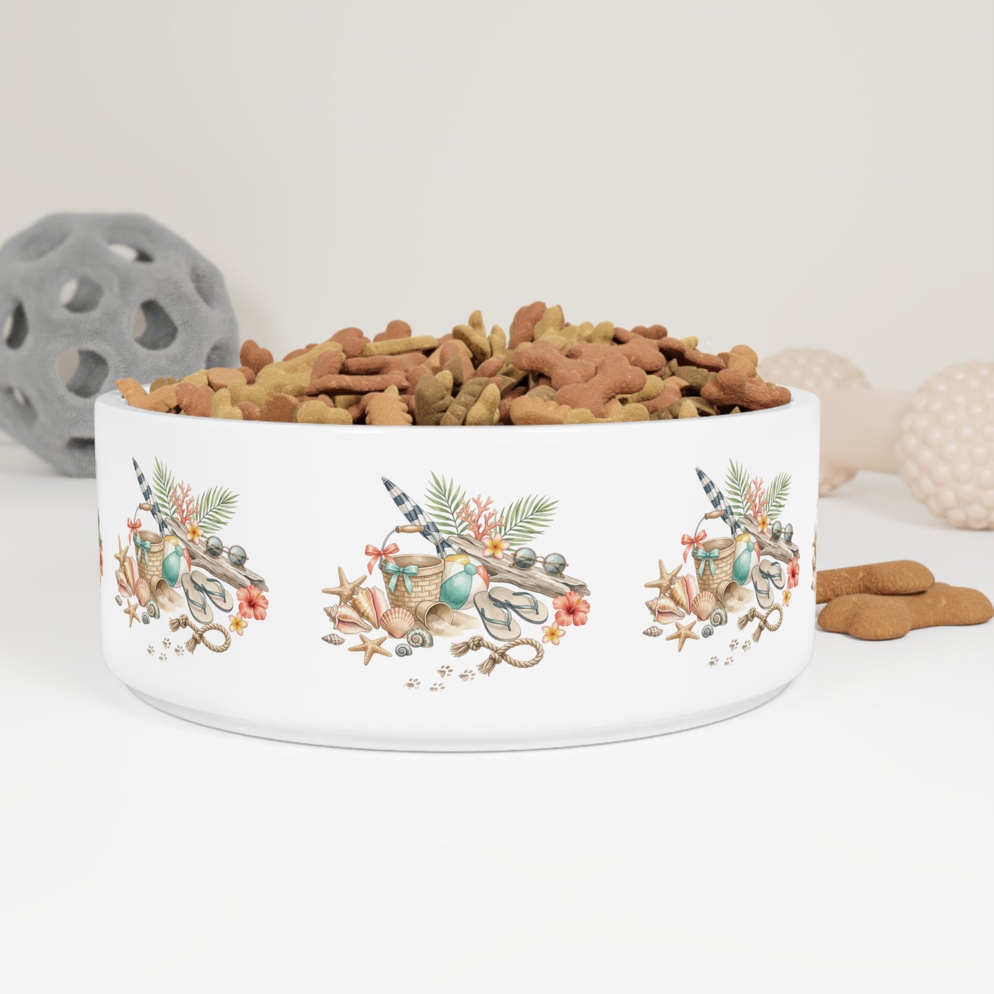 Coastal Seashell Pet Bowl — Beachy Nautical Dog Feeding Dish