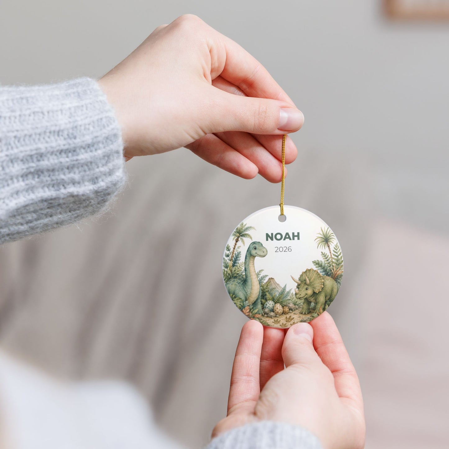 Personalized Baby Dinosaur Ornament — Custom Name & Year Ceramic Decoration