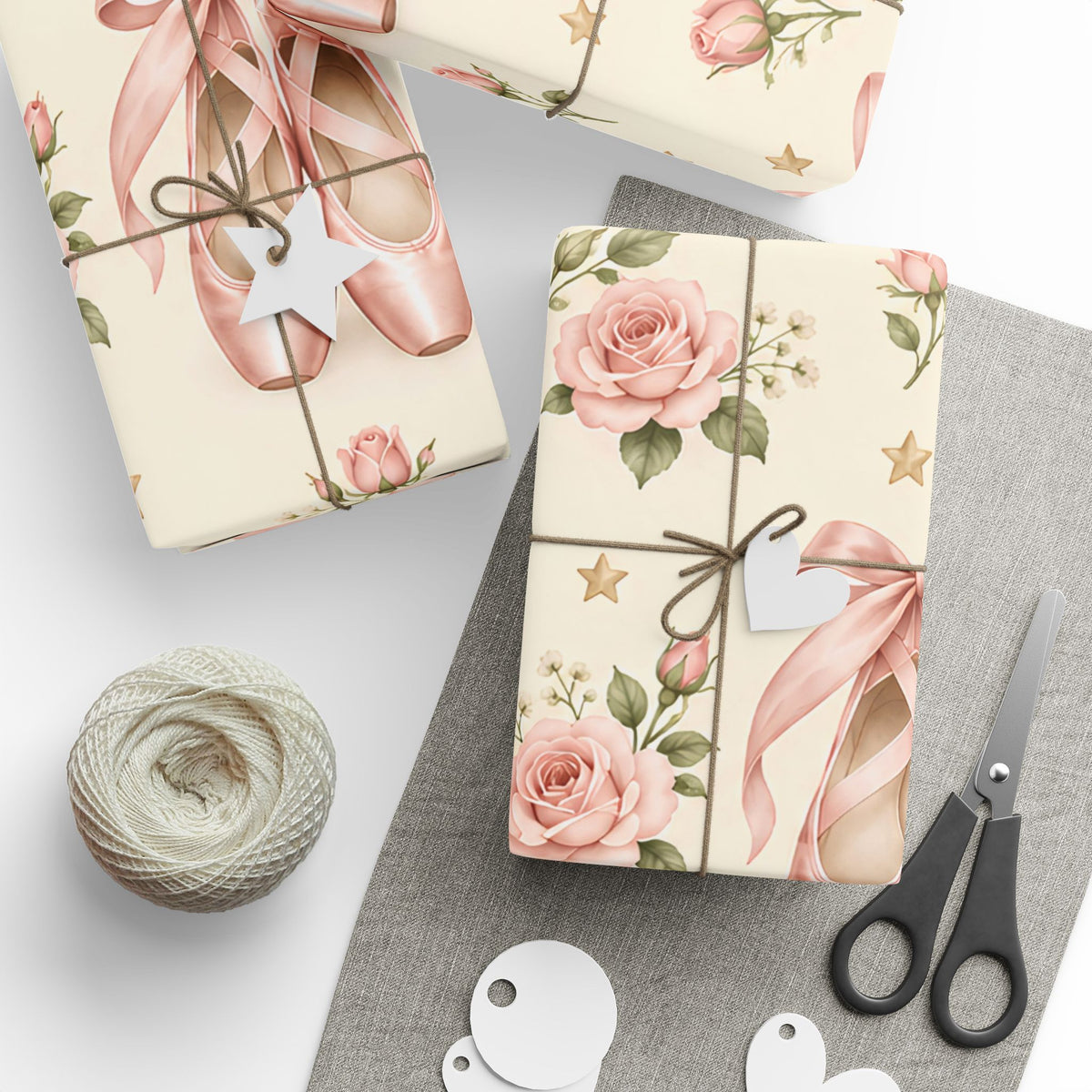 Vintage Ballet Floral Wrapping Paper Roll — Pink Shoes & Roses Gift Wrap