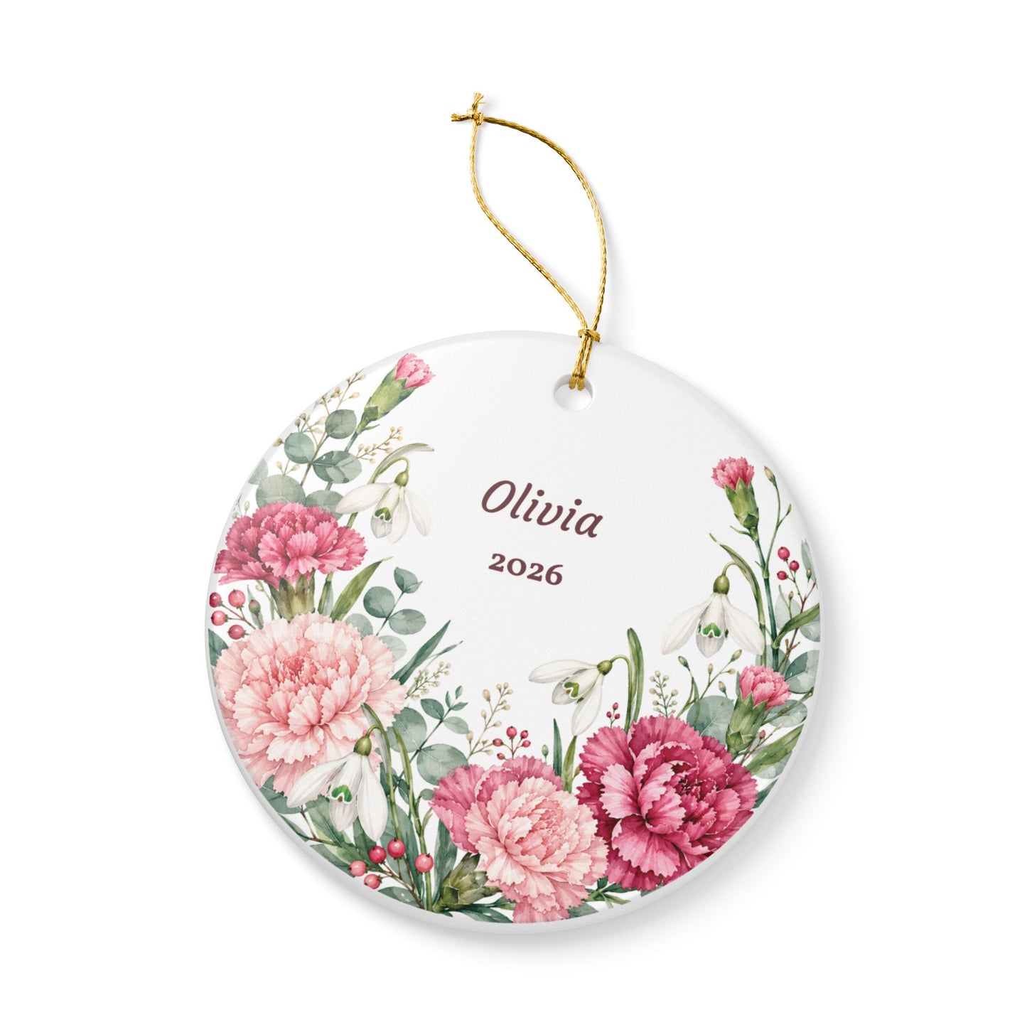 Personalized Floral Ceramic Ornament — Name & Year (Olivia)